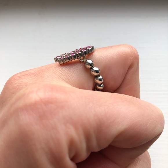 Vintage silver & pink rhinestone horseshoe ring - Picture 3 of 6